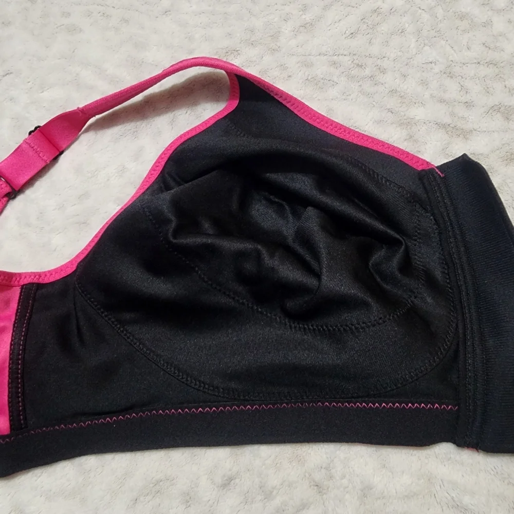 Glamorise Pink and Black Women's High-Impact Sport Bra Size 38G 1266